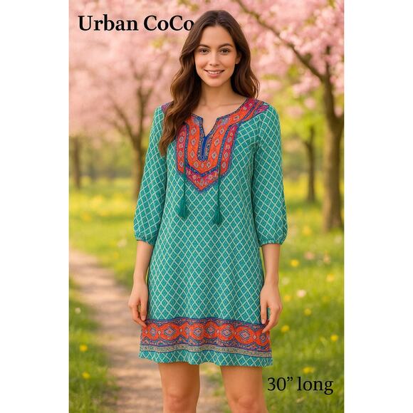 Urban Coco Teal Green Boho Dress Sz. L - Picture 1 of 4